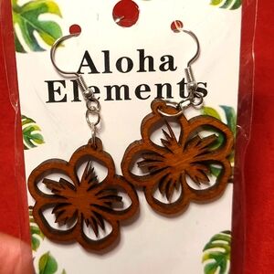 Wood Earrings Hawaii Inspired NWT